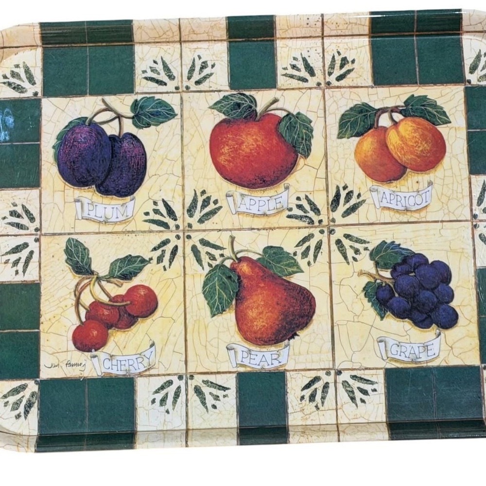 Pimpernel Fruit Medley Tile Melamine Serving Tray Handles Vintage 90s Country